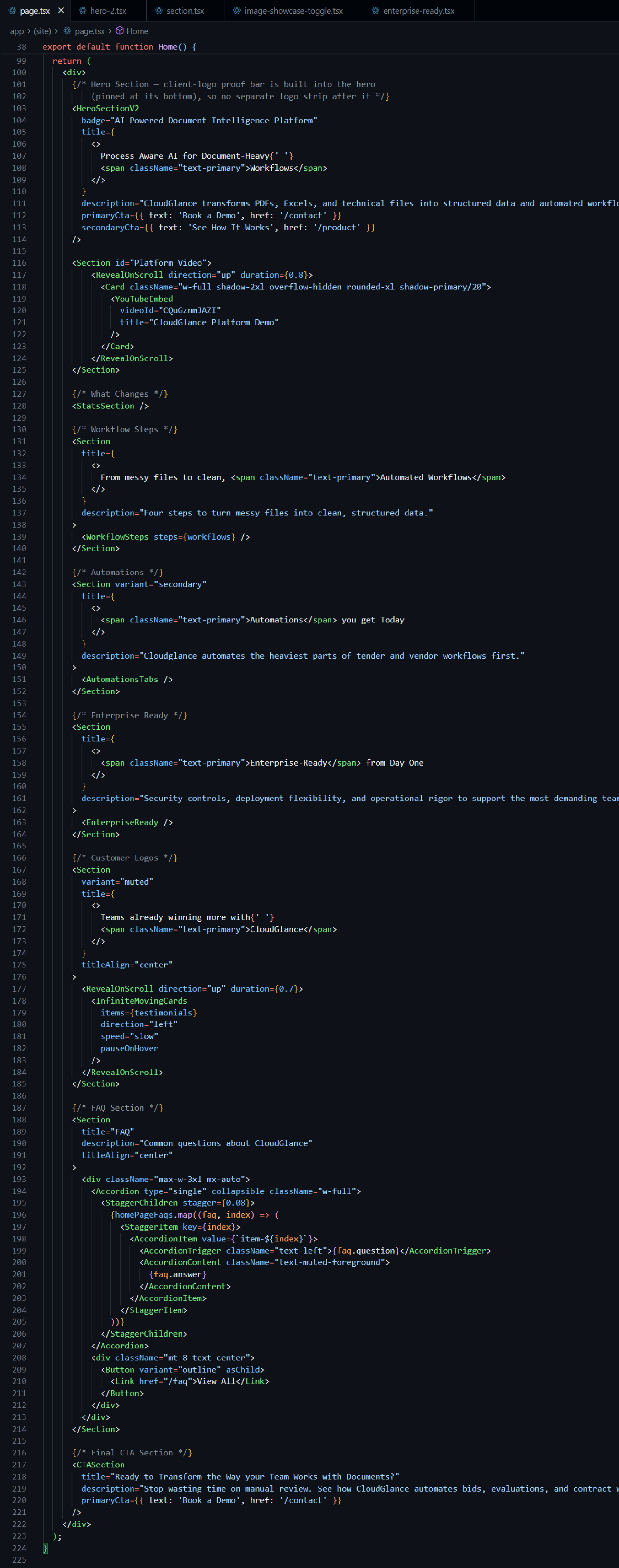 CloudGlance website component code